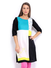 W Women Black &amp; White Printed Kurta