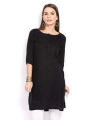 W Women Black Pin Tuck Kurta