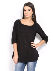 W Women Black Pin Tuck Top