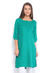 W Women Green Pin Tuck Kurta