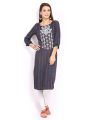 W Women Brown &amp; Blue Printed Kurta