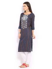 W Women Brown &amp; Blue Printed Kurta