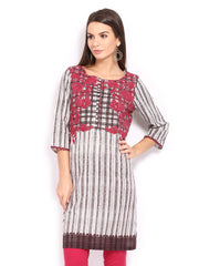 W Women Brown &amp; White Printed Kurta