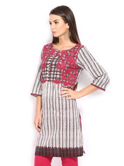W Women Brown &amp; White Printed Kurta