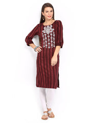 W Women Brown Striped Kurta