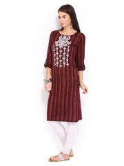 W Women Brown Striped Kurta