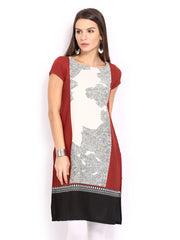 W Women Cream-Coloured &amp; Rust Orange Printed Kurta