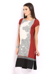 W Women Cream-Coloured &amp; Rust Orange Printed Kurta