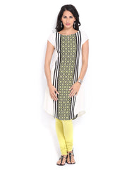 W Women Cream Coloured &amp; Yellow Printed Kurta