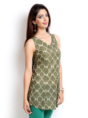 W Women Green &amp; Off-White Printed Tunic