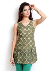 W Women Green &amp; Off-White Printed Tunic