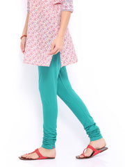 W Women Green Cotton Churidar Leggings