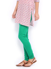 W Women Green Cotton Churidar Leggings