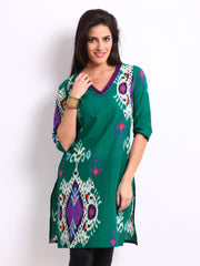 W Women Green Ikat Print Kurta