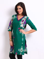 W Women Green Ikat Print Kurta