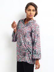 W Women Greyish Blue &amp; Pink Floral Print Tunic