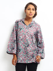 W Women Greyish Blue &amp; Pink Floral Print Tunic