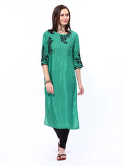 Wishful by W Women Green Embroidered Kurta