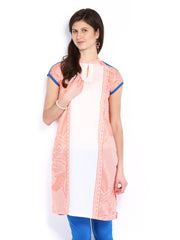 W Women Off-White &amp; Orange Printed Kurta