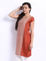 W Women Rust Orange &amp; Cream Coloured Printed Kurta