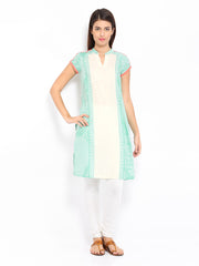 W Women White &amp; Green Printed Kurta