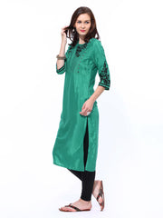 Wishful by W Women Green Embroidered Kurta