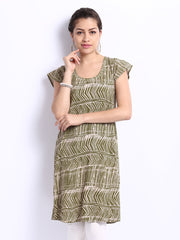 W Women Green &amp; Cream Coloured Printed Kurta