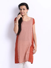 W Women Rust Orange &amp; Cream Coloured Printed Kurta