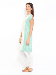 W Women White &amp; Green Printed Kurta