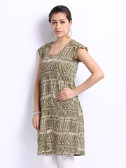 W Women Green &amp; Cream Coloured Printed Kurta