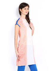 W Women Off-White &amp; Orange Printed Kurta