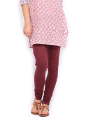 W Women Maroon Cotton Churidar Leggings