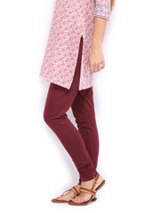 W Women Maroon Cotton Churidar Leggings