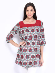 W Women Off-White &amp; Maroon Printed Kurta