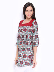 W Women Off-White &amp; Maroon Printed Kurta