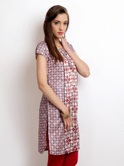 W Women Off-White &amp; Navy Printed Kurta