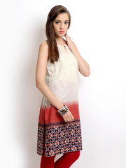 W Women Off-White &amp; Navy Printed Kurta