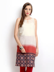 W Women Off-White &amp; Navy Printed Kurta