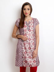W Women Off-White &amp; Navy Printed Kurta
