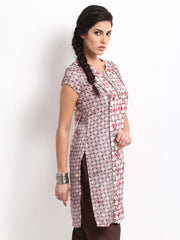 W Women Off-White &amp; Red Printed Kurta