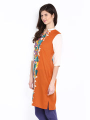 W Women Off-White &amp; Orange Printed Kurta