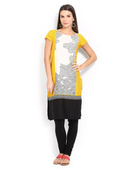 W Women Off-White &amp; Yellow Printed Kurta