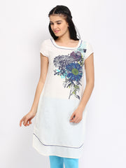 W Women Off-White Linen Blend Printed Kurta