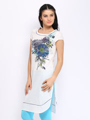 W Women Off-White Linen Blend Printed Kurta