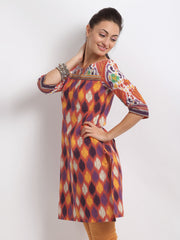W Women Orange Ikat Print Kurta