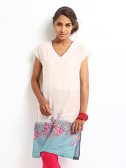 W Women Pink &amp; Blue Floral Print Kurta