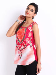 W Women Pink and Off-White Printed Top