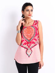 W Women Pink and Off-White Printed Top