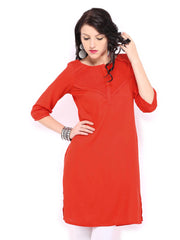 W Women Red Pin Tuck Kurta