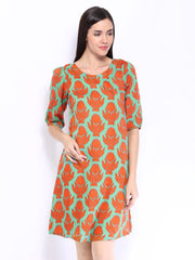 W Women Sea Green &amp; Orange Printed Kurta